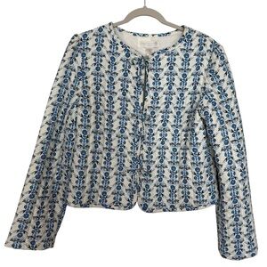 NWT Caroline Constas Blue & White Floral Quilted Jacket Bows Size Medium